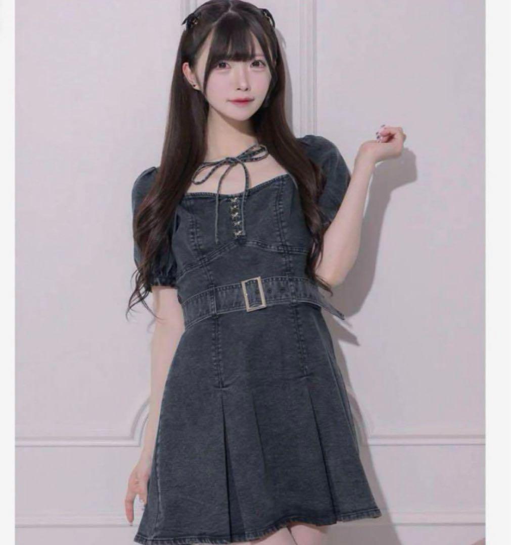 pium ピウム プリーツベルトデニムミニワンピース ブラック pium ピウム プリーツベルトデニムミニワンピース ブラック
