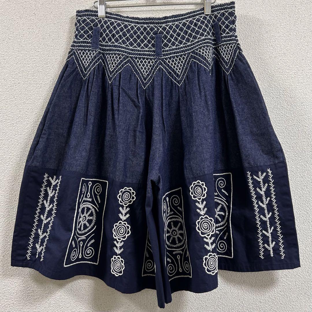 【希少美品】80〜90s/I.S イッセイミヤケ/チロリアン刺繍デニムキュロット
