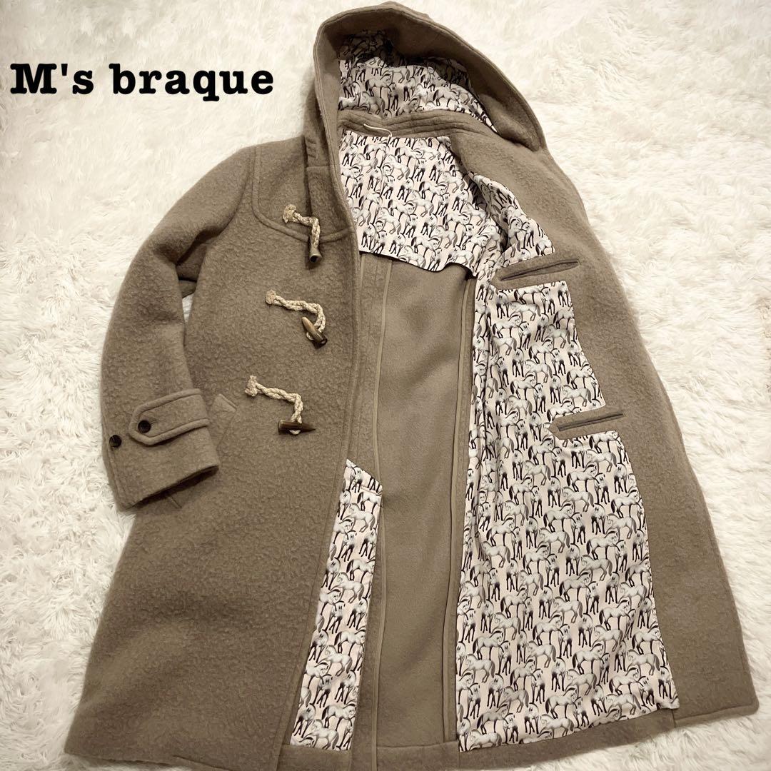 M\'s braque ダッフルコート ウール ベージュ 総柄 ホース トグル