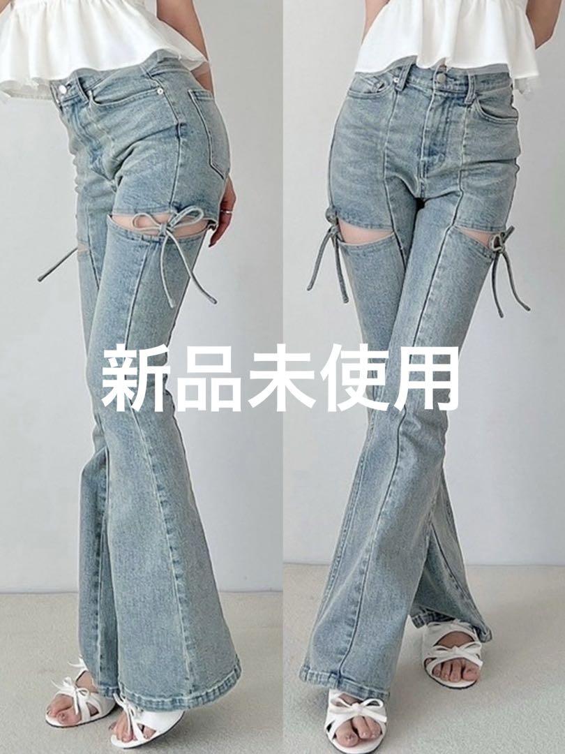 RESEXXY カットアウトリボンデニムパンツ