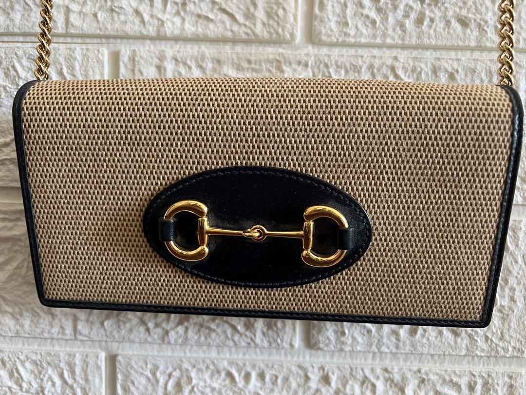 GUCCI チェーンストラップ 長財布 ベージュ/ネイビー