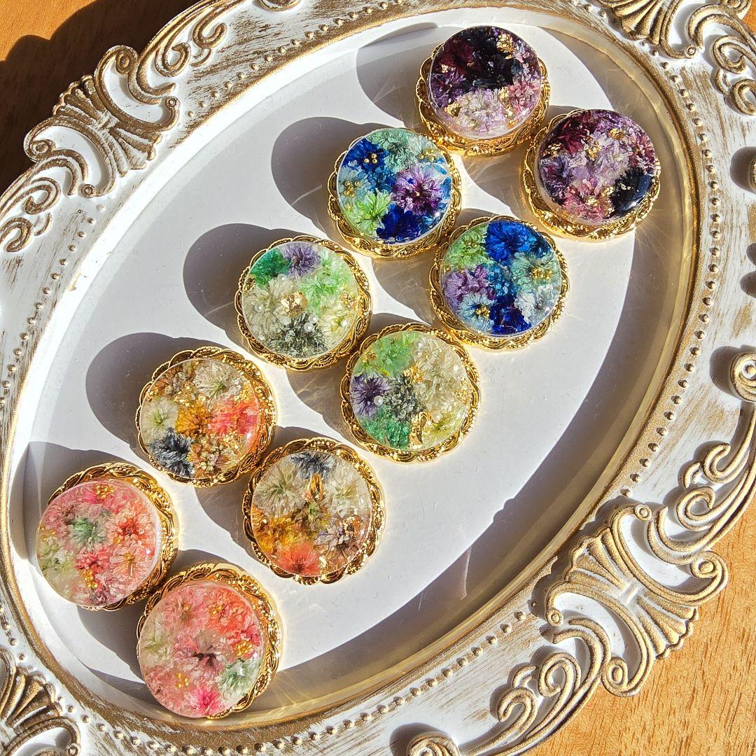 フラワーボタンカボション ダブルレジン