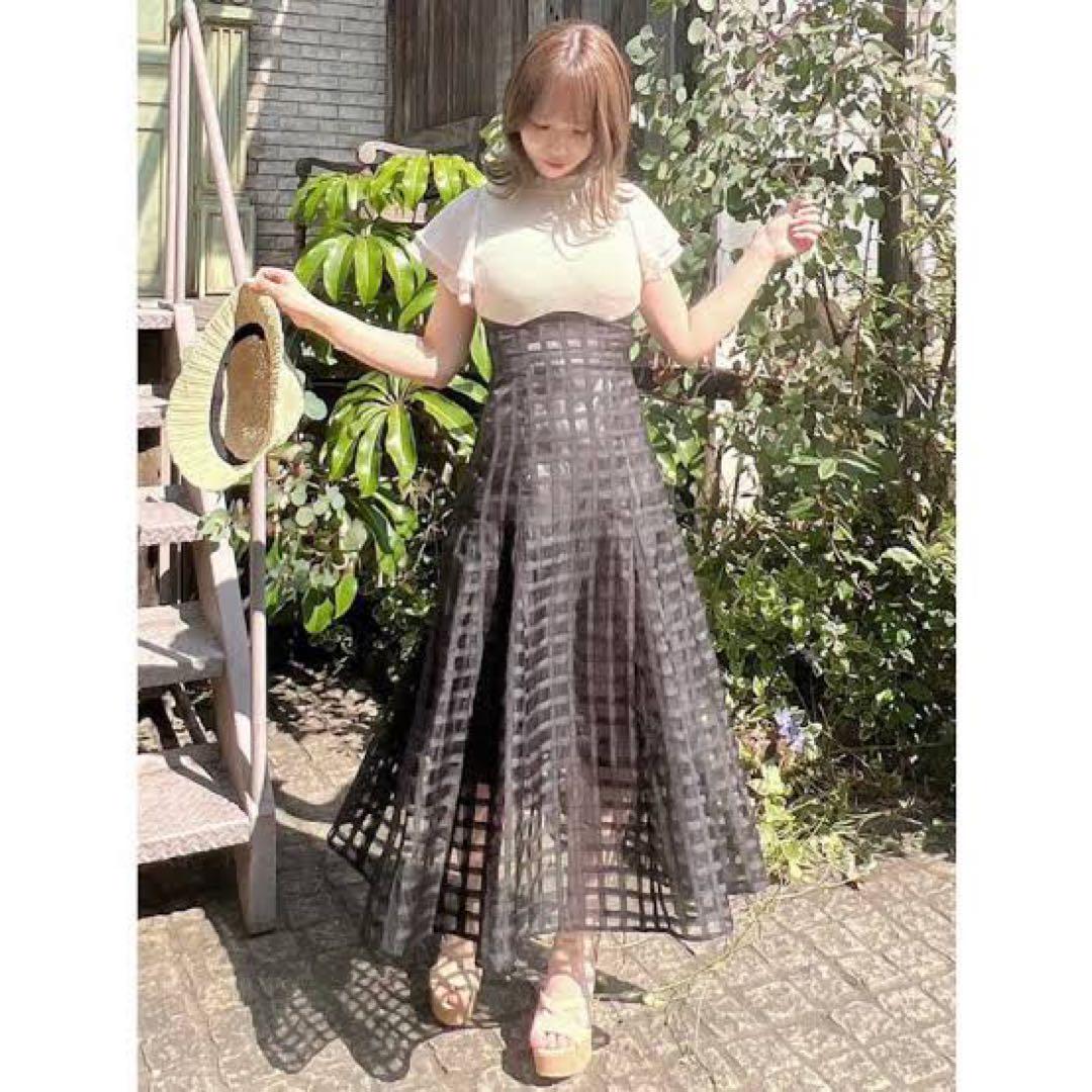 【dazzlin】シアーチェックコルセットワンピース