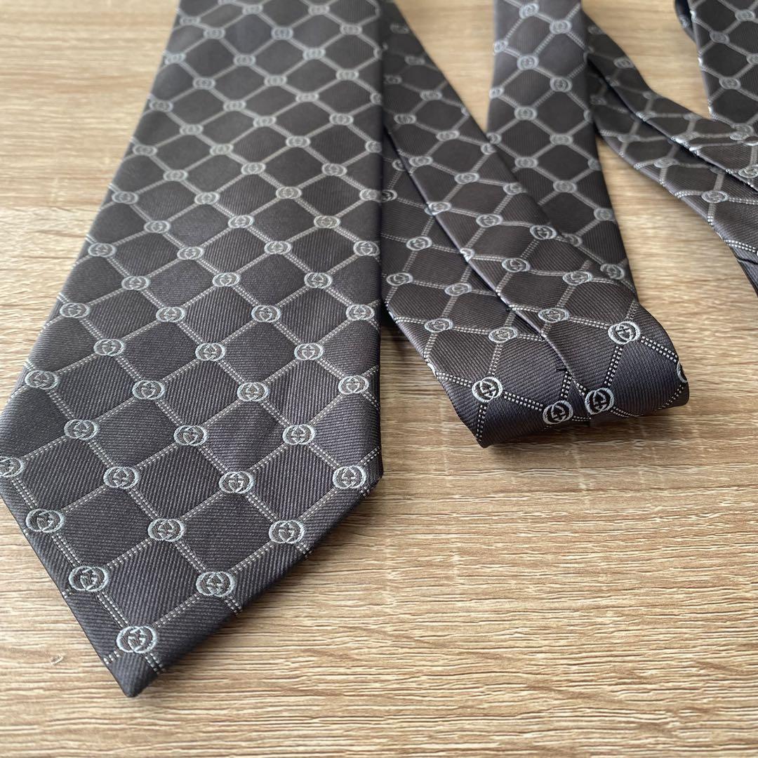 ✨美品✨ GUCCI グッチ　ネクタイ　GG柄　水色　グレー　上品　刺繍　ブルー