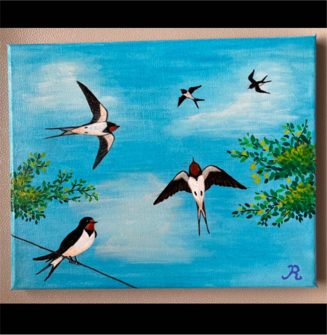 【鶴の舞】アクリル画 F3 風景画 絵画 藤の花】アクリル画 F3 風景画 絵画