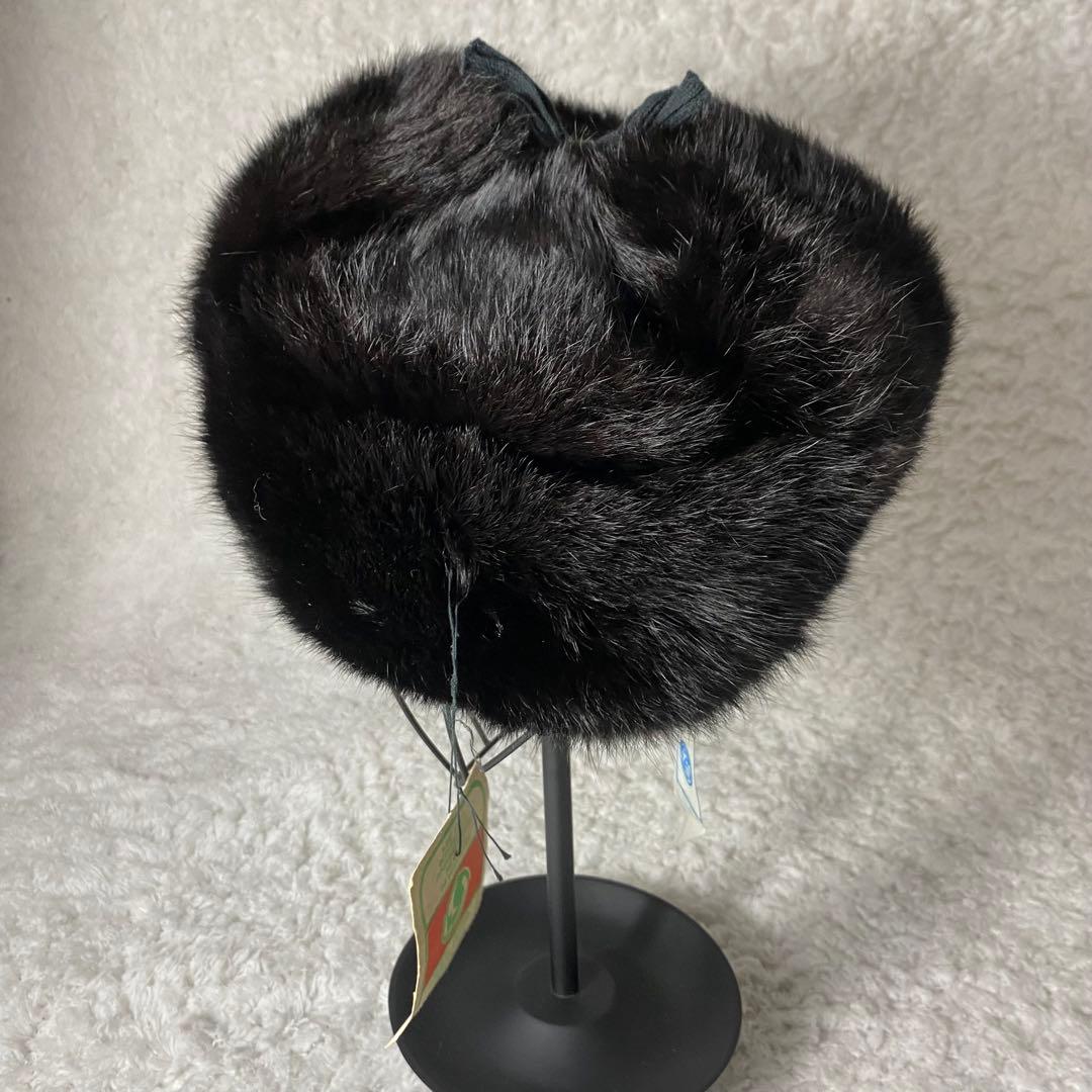 【デッドストック✨】 ロシア帽 ミンク フライトキャップ リアルファー ブラック 【デッドストック✨】 ロシア帽 ミンク フライトキャップ リアルファー ブラック