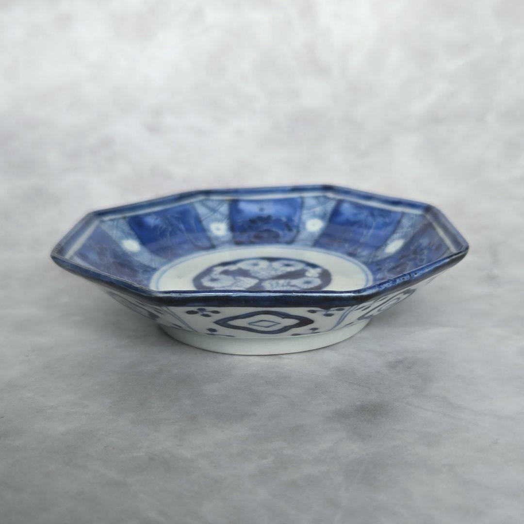 数量限定SALE 無傷 アンティーク 金継ぎ 松ぼっくり 八角小皿 染付 古伊万里 工芸品