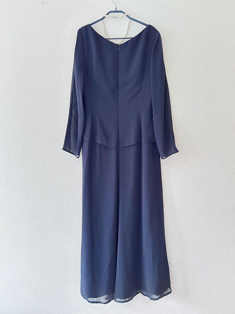 美品　東京ソワール　ロングワンピース　ドレス　ネイビー　サイズ14 ビジュー