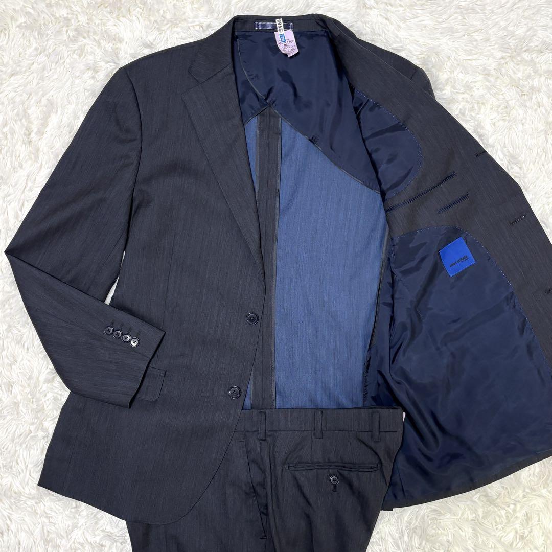 【極美品】2XLサイズ 絹シルク ジュンコシマダ スーツ 青ブルー ステッチ
