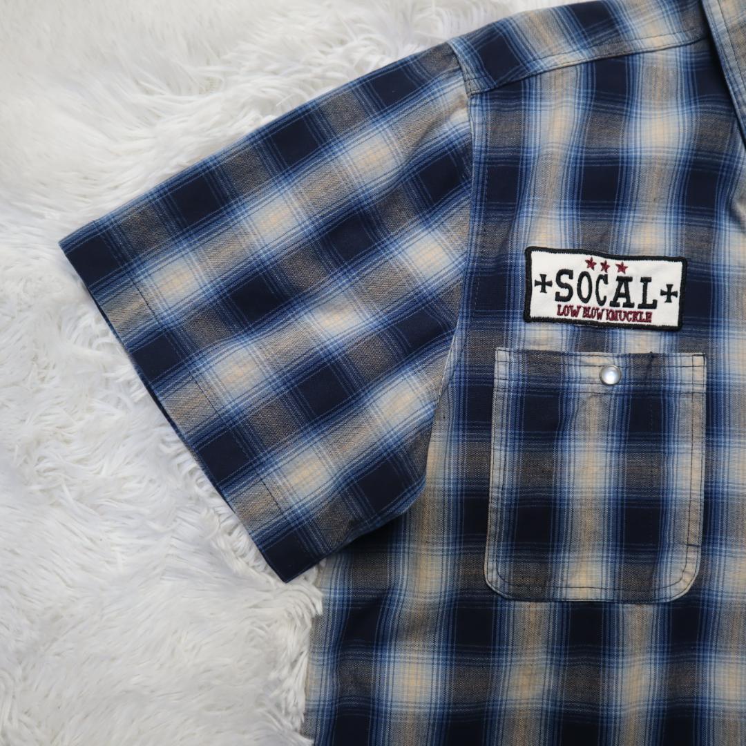Low Blow Knuckle オンブレチェックシャツ スカルウィング 刺繍 Low Blow Knuckle オンブレチェックシャツ スカルウィング 刺繍