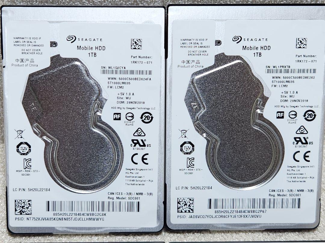 4枚 まとめ 1TB HDD 2.5インチ 7mm SEAGATE SDC001