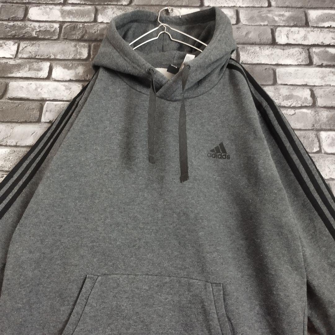 アディダス ワンポイント スリーライン 三本線 霜降り パーカー フーディー