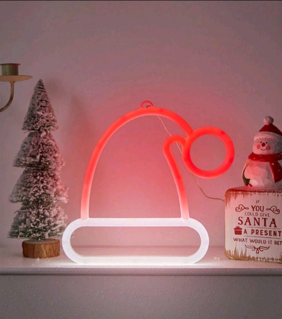 【新品未使用】クリスマスネオンサンタクロース帽子USB 電池