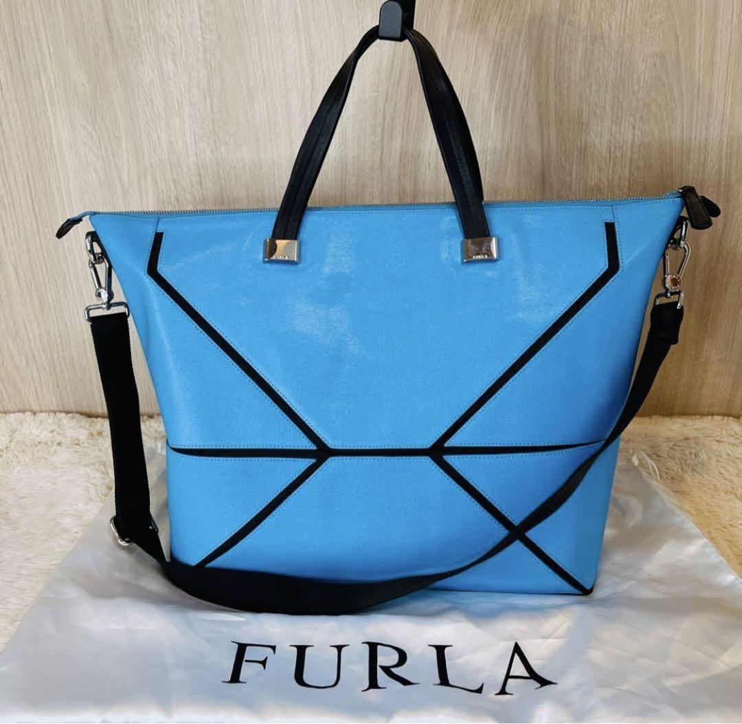 FURLA フルラ  2way トートバッグ レザー ブルー 折り畳み トラベル