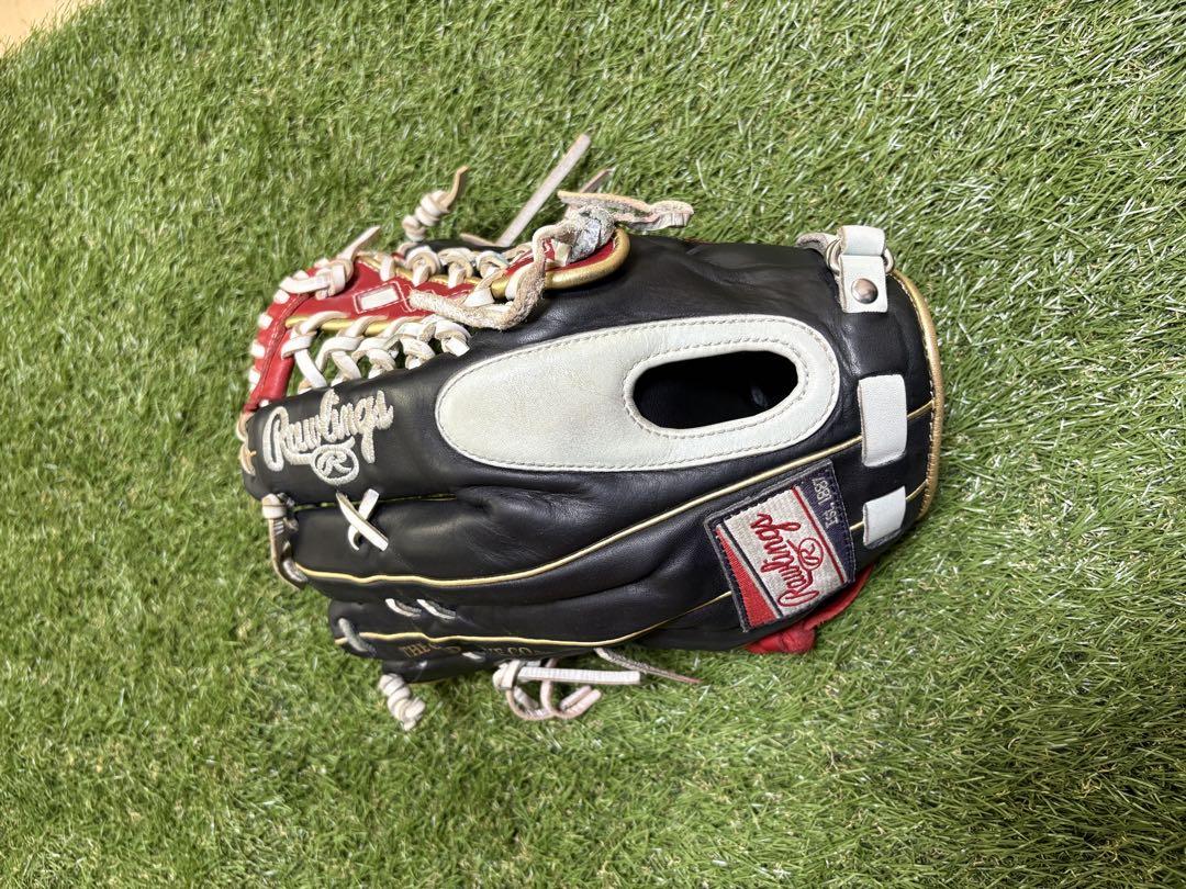 Rawlingsローリングス軟式野球グローブ外野手用　黒/赤