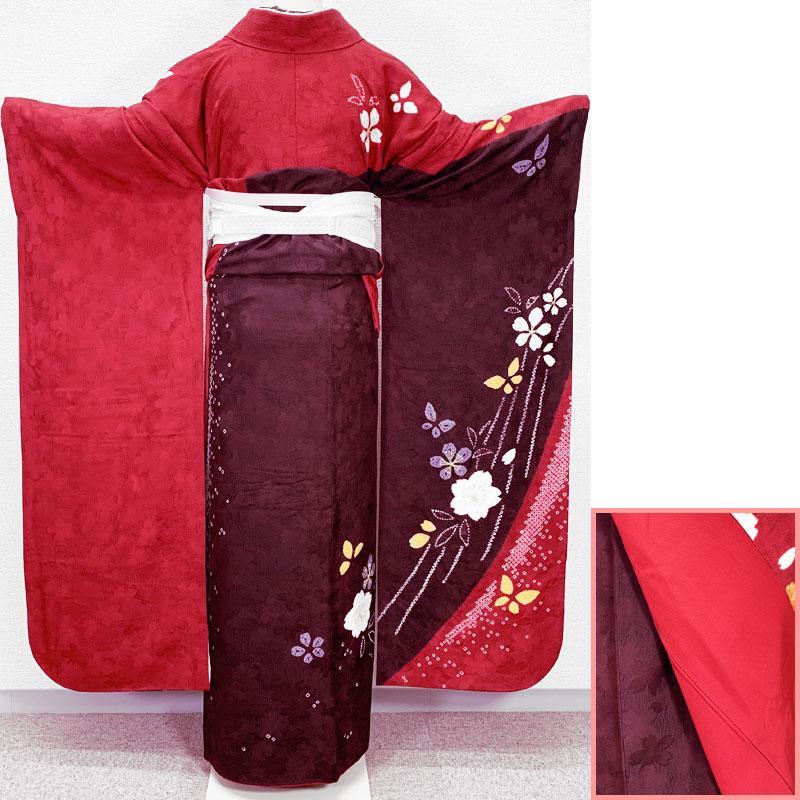 507z5☆振袖 古典柄 金駒刺繍 絞り染 地紋 シンプル☆美品 成人