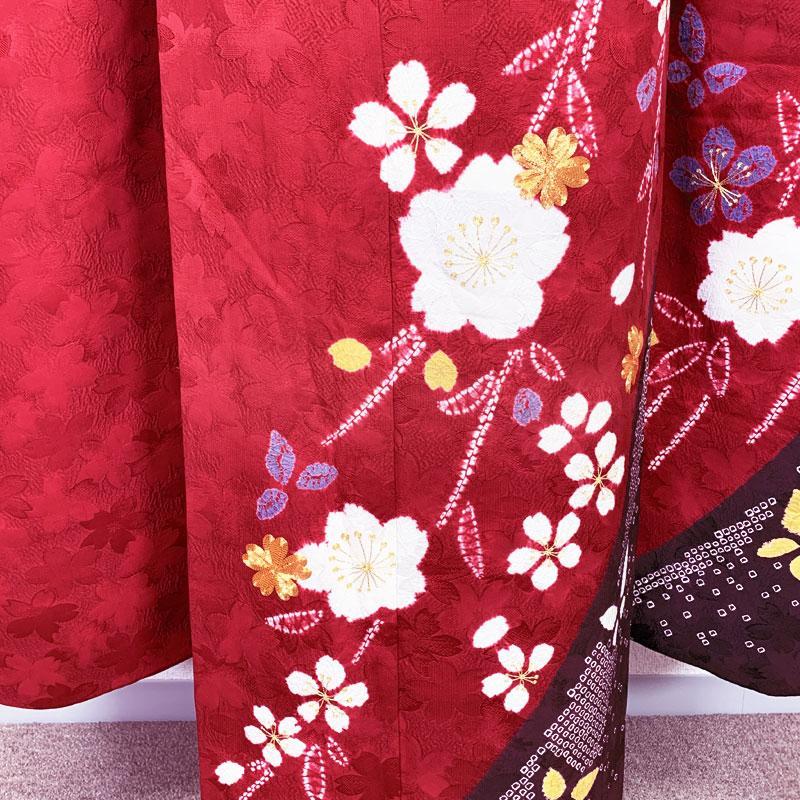 507z5☆振袖 古典柄 金駒刺繍 絞り染 地紋 シンプル☆美品 成人