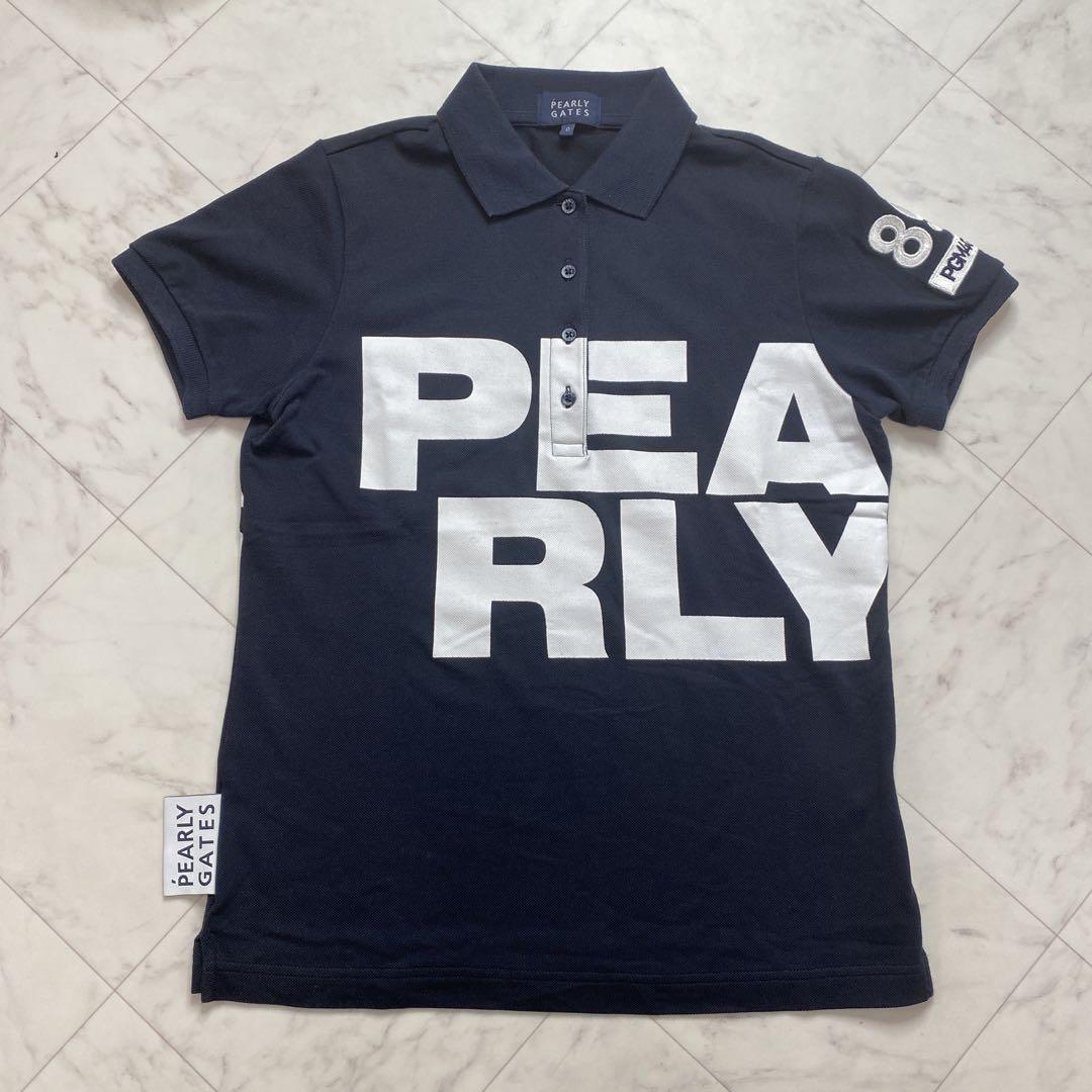 PEARLY GATESパーリーゲイツ　ネイビー　ビッグロゴ　ポロシャツ　0