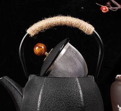 鋳鉄製急須 900ml 麻ハンドル急須 おしゃれ 鉄瓶 やかん 直火ティーポット