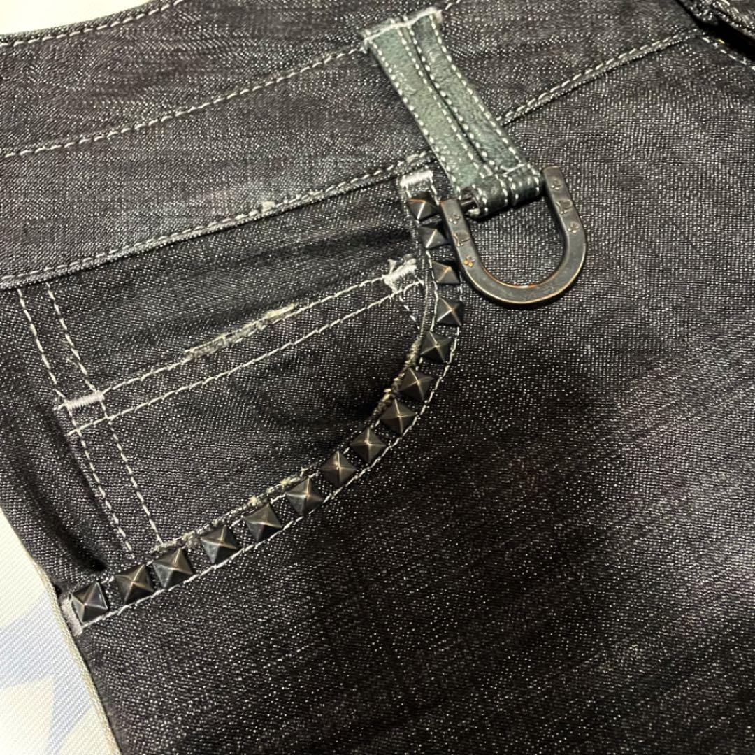 新作在庫 匿名配送 Roen ロエン ジーンズ 髑髏 黒 革 メタル装飾 レア 美品 T6Fsu-m18381378168 特価新作