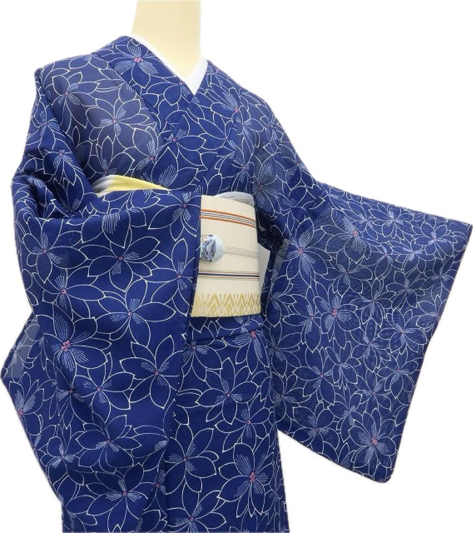 美品未着用 洗える夏着物 誂えポリエステル 絽 小紋 着物 A2750