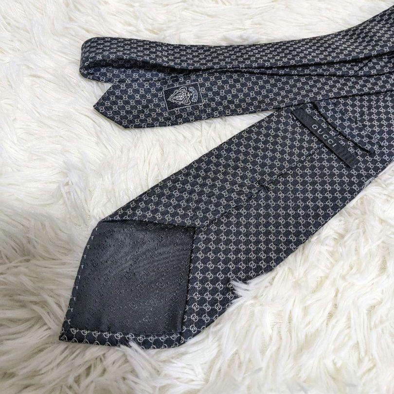 【美品】GUCCI　ネクタイ　ブラック　GGロゴ　シルク　イタリア製