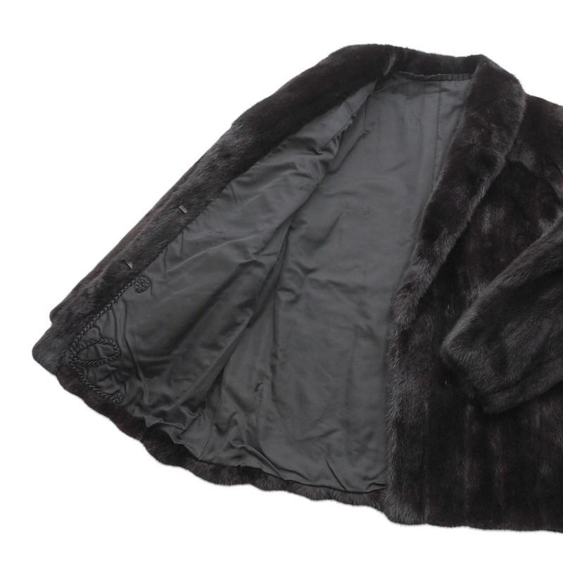 ブラックミンク MINK リアルファー ミドルコート 本毛皮 黒 サイズ13 マホガニーミンク MINK ファーコート 裏:花柄 ダークブラウン
