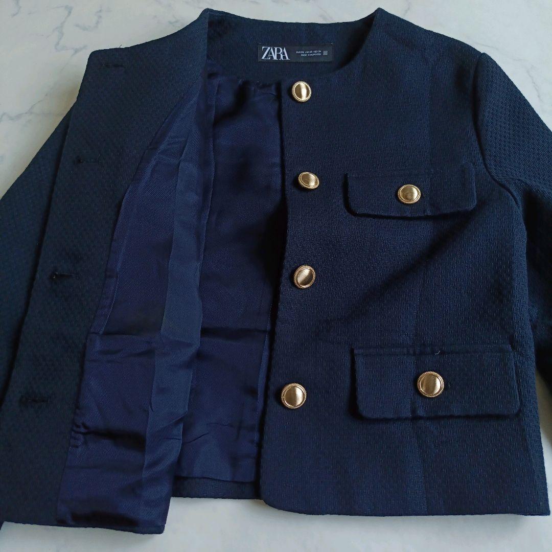 美品 ZARA ラウンドネックピケブレザー ネイビー XS 美品❁ZARA ラウンドネックピケブレザー ネイビー - メルカリ