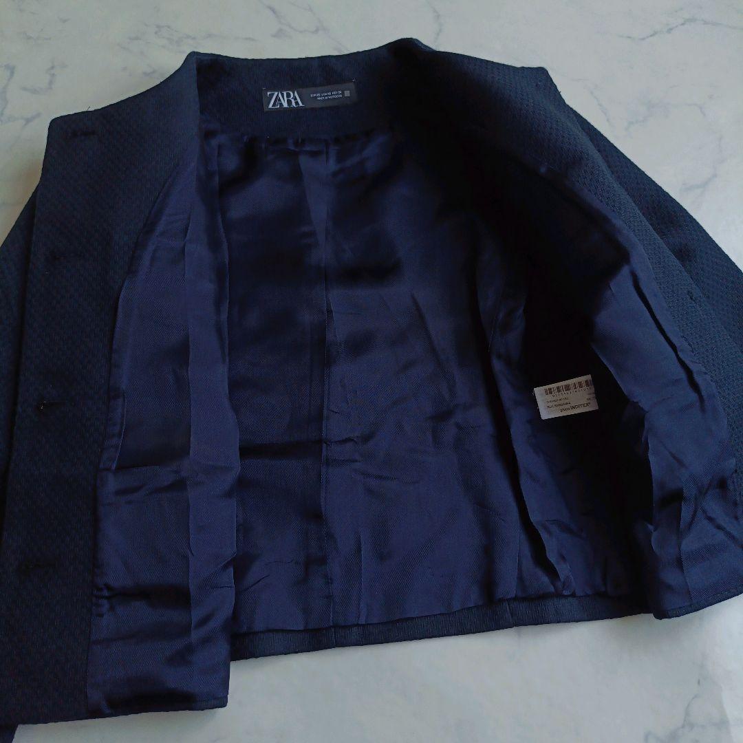 美品❁ZARA ラウンドネックピケブレザー ネイビー - メルカリ
