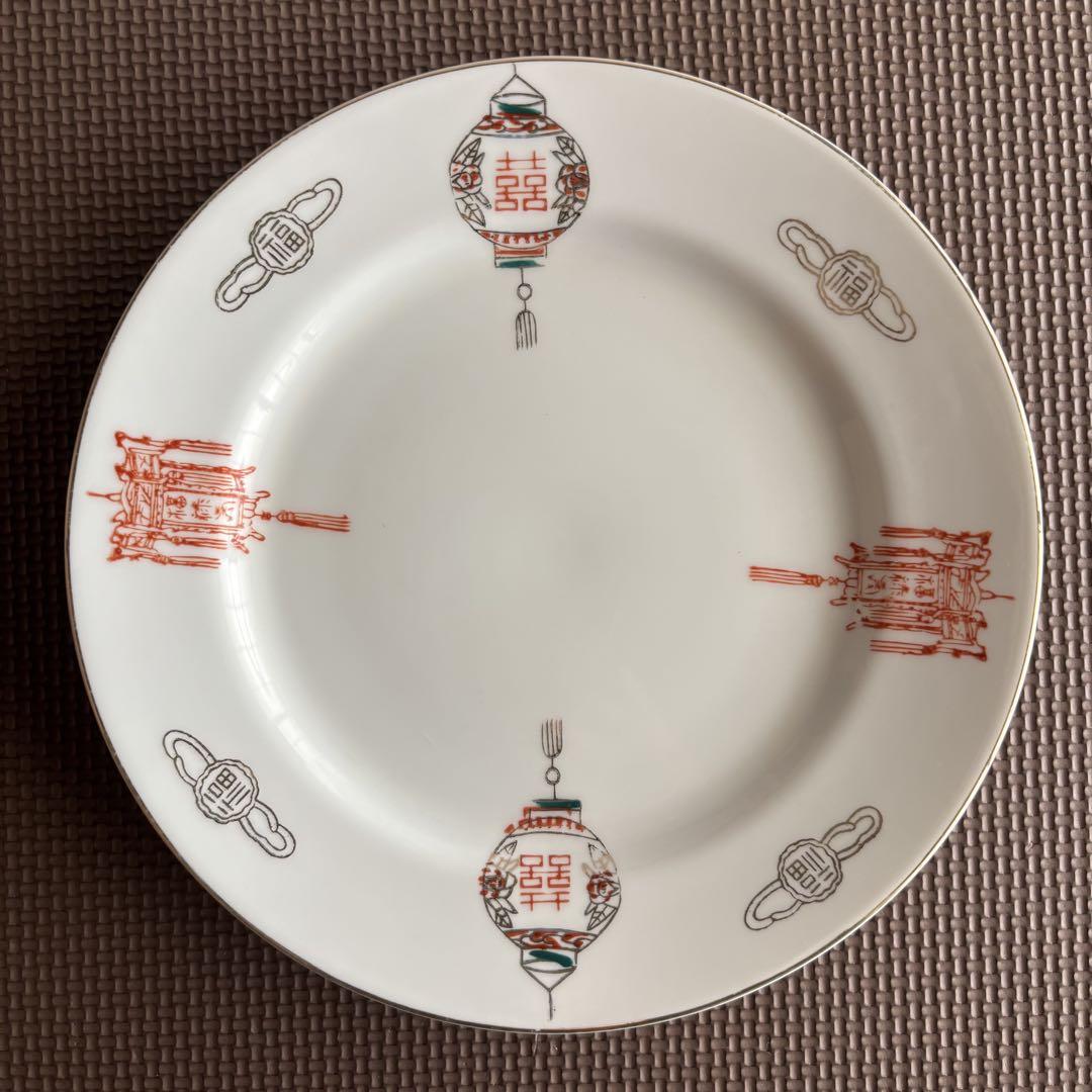 【台湾】【レア品】【大同磁器】ダブルハピネス　丸皿 （2枚目）　灯篭　囍
