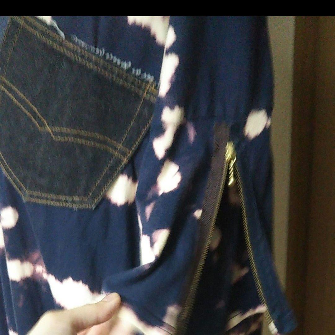 【一点物】デニムリメイク  ブリーチTシャツ デニムポケット付き