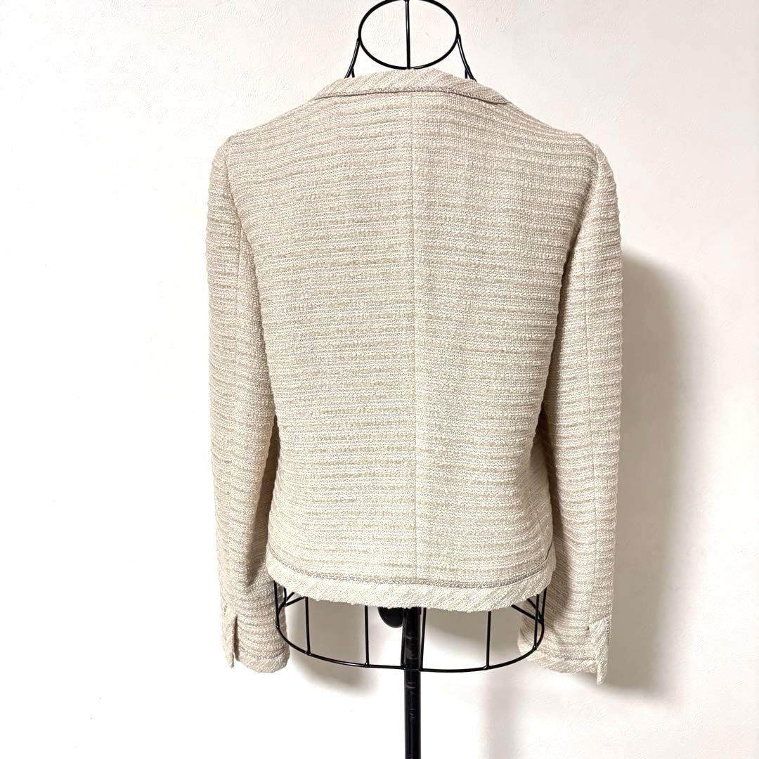 【美品】23区 ノーカラージャケット ラメ　ツイードジャケット　ベージュ　４０