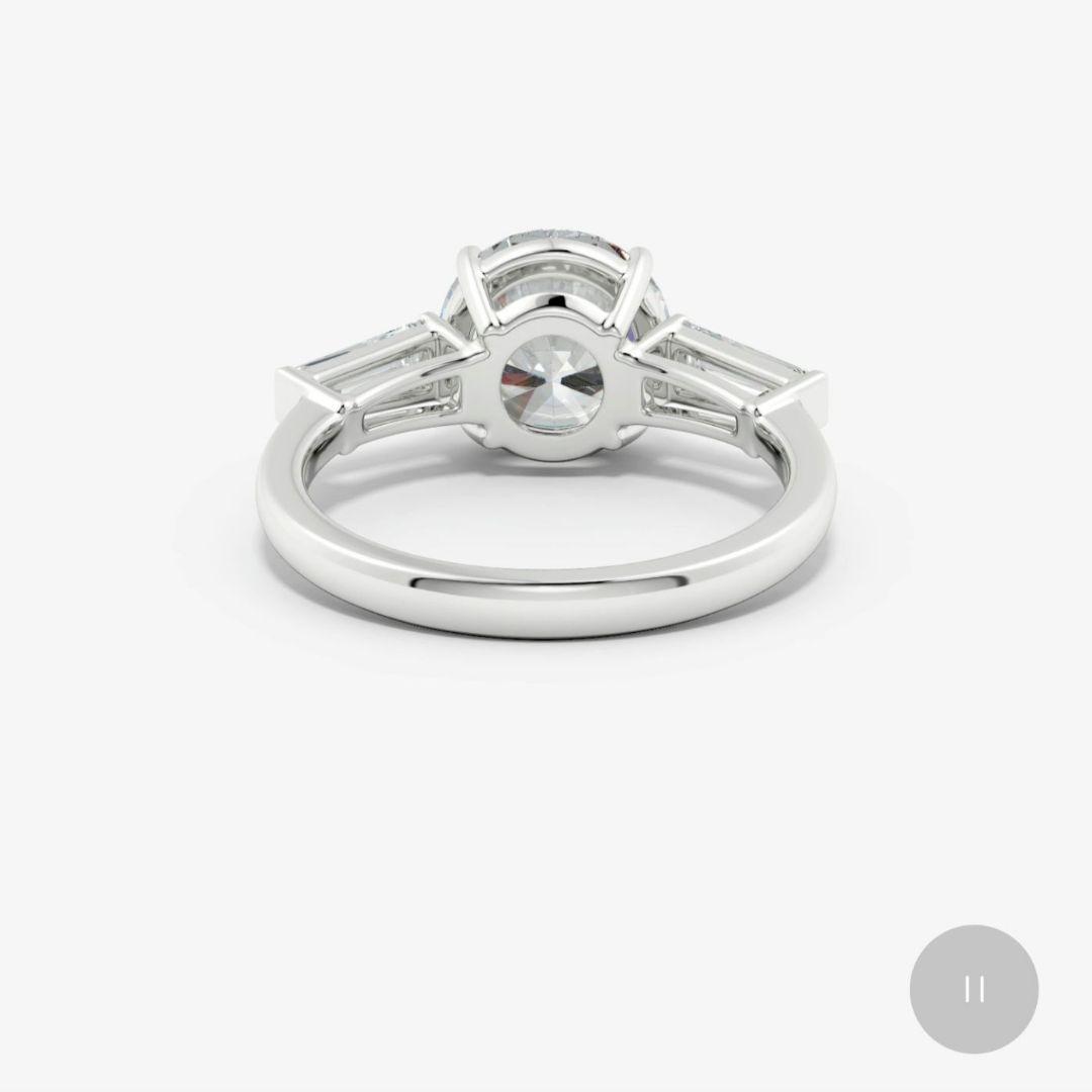 3.00ct D-VVS2 ラウンドとバゲットラボグロウンダイヤモンドリング