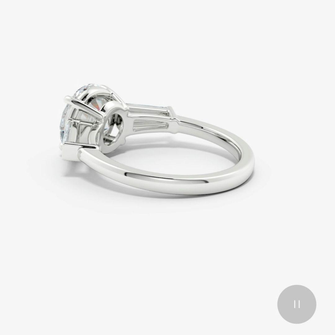 3.00ct D-VVS2 ラウンドとバゲットラボグロウンダイヤモンドリング