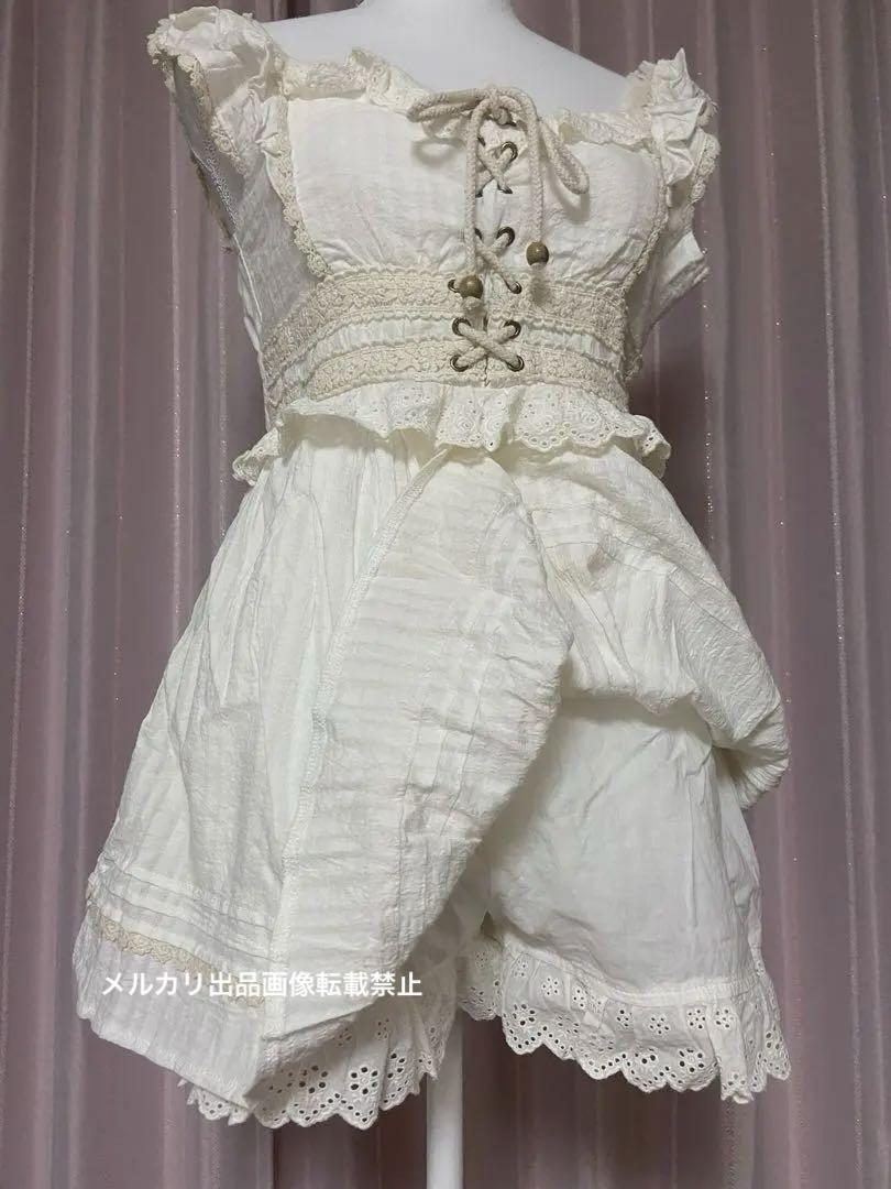 V*V様 希少LlZ LISAホワイトレースアップフリルスカパンワンピース姫ロリ