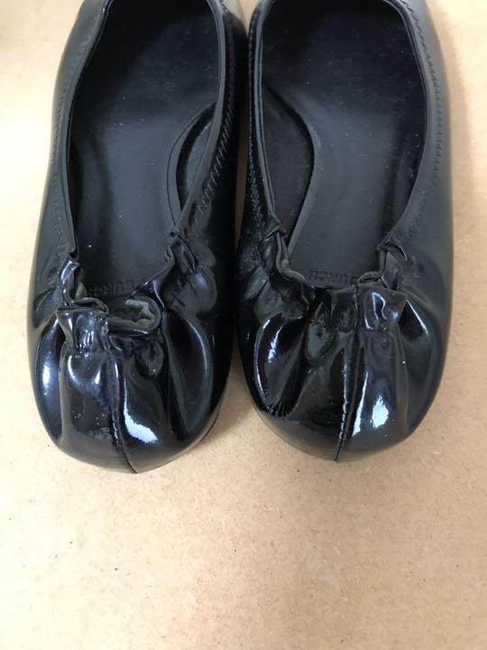TORY BURCH トリーバーチ 黒エナメルバレーシューズ 7.5M 靴