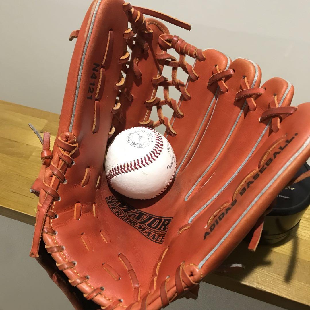adidas 大人用 外野手 軟式野球グローブ オレンジ レザー