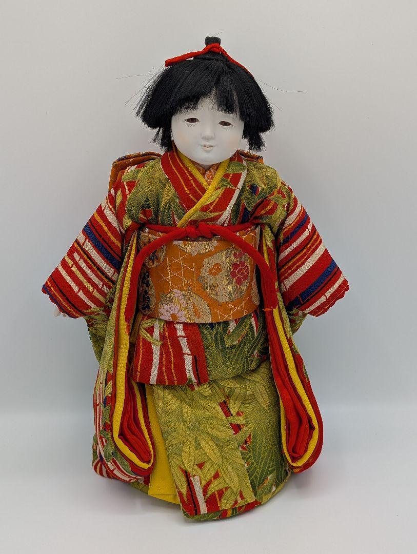 市松人形 日本人形 座り姿 華やか着物 赤い髪飾り 約35cm 伝統工芸品工芸品