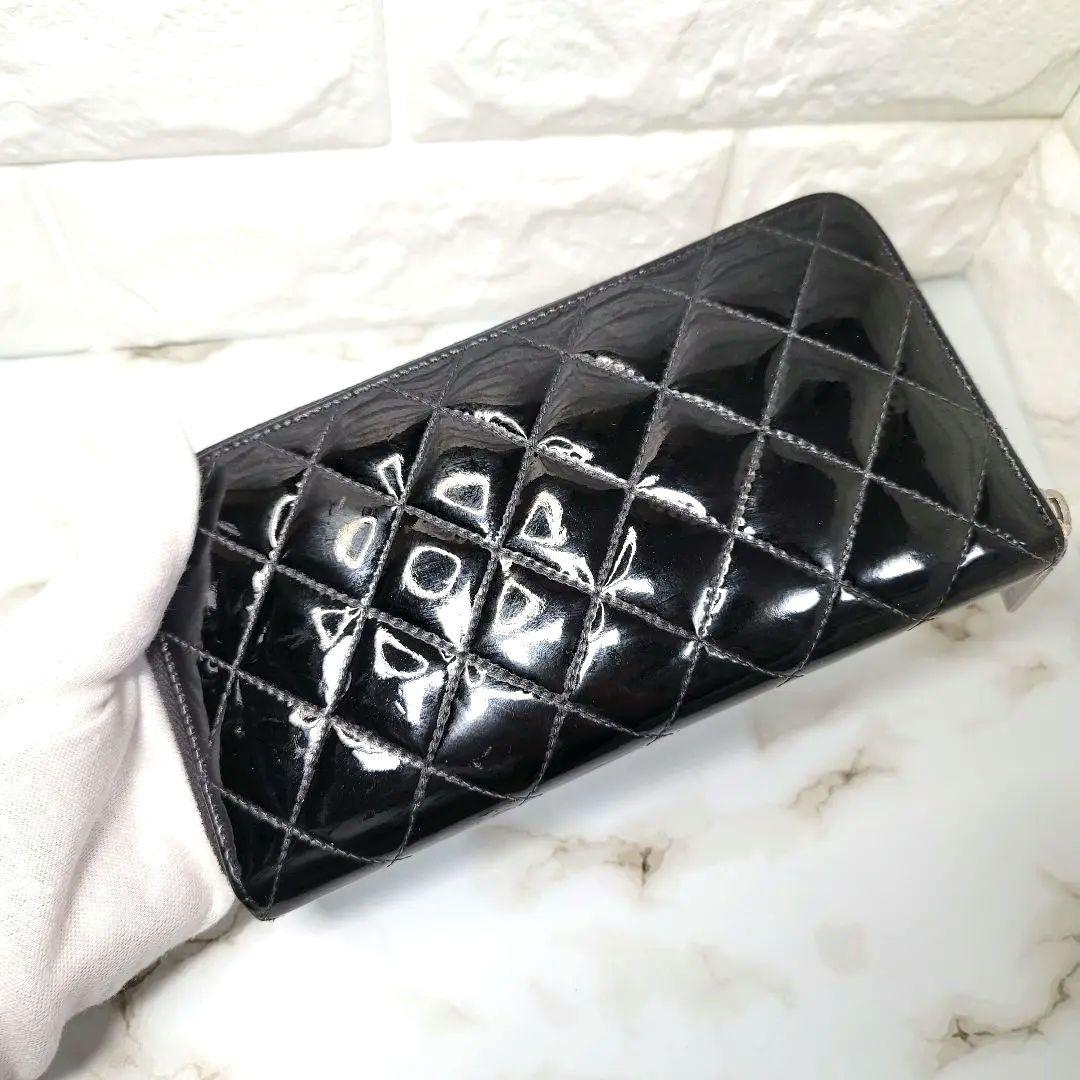 CHANEL 長財布 ブリリアント エナメル パテント ラウンドファスナー 黒