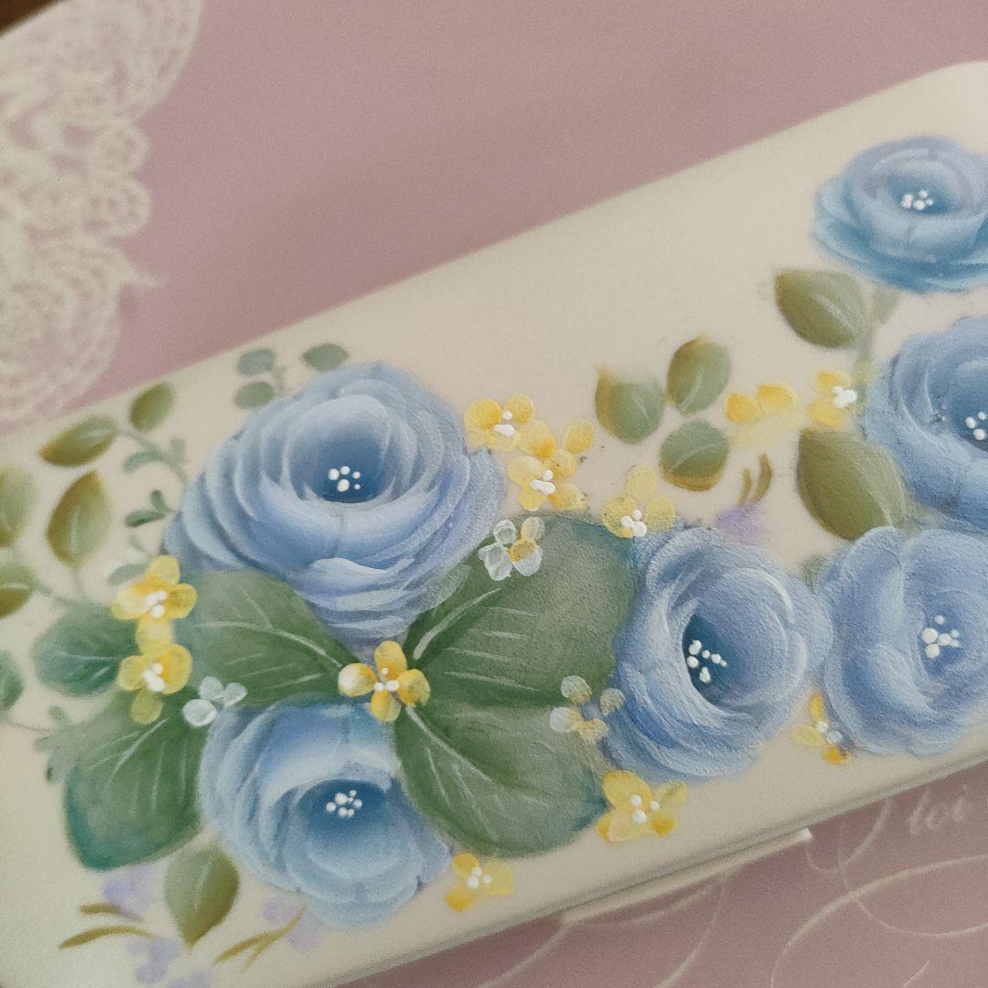 ご確認用です 青いバラの手描きメガネケース