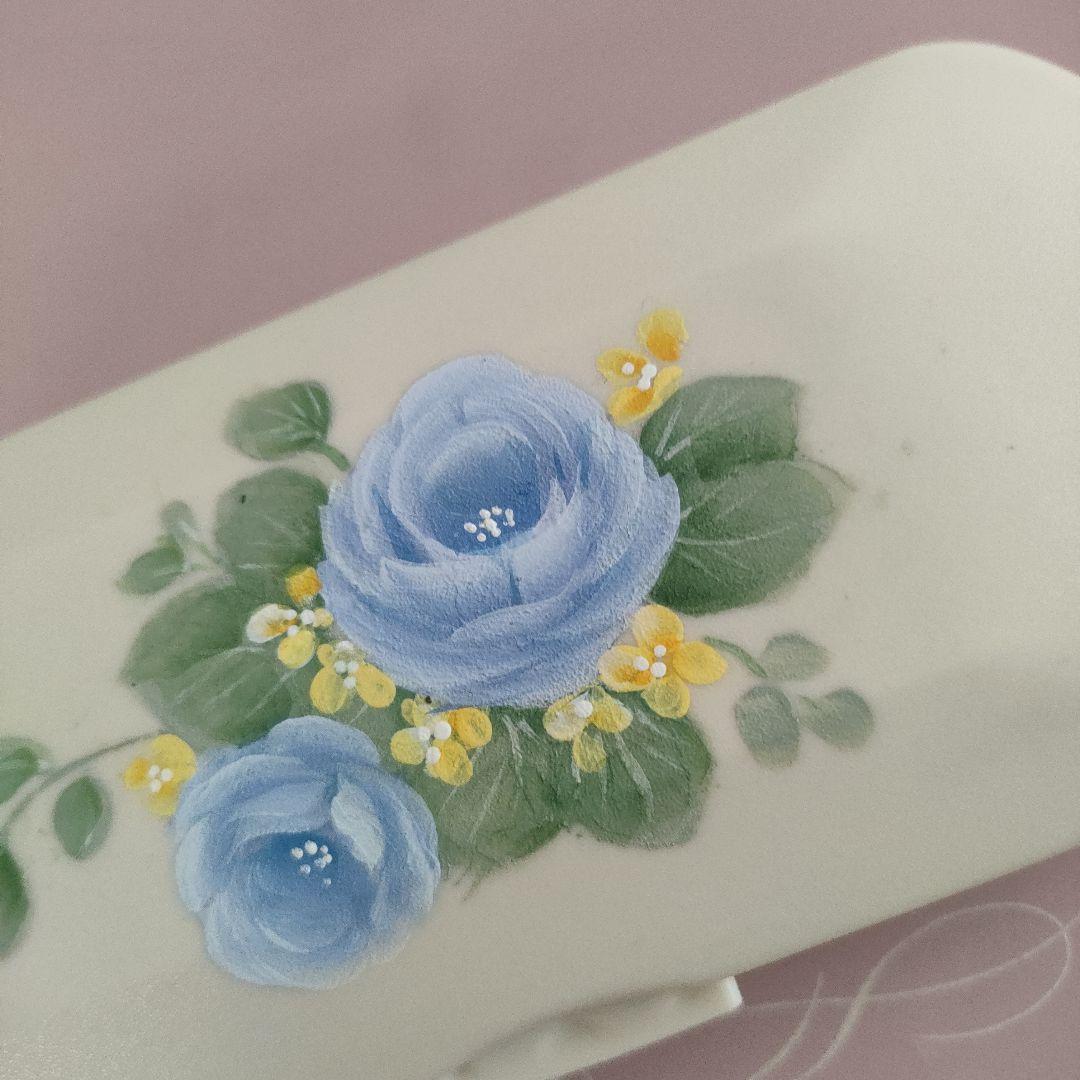 ご確認用です 青いバラの手描きメガネケース