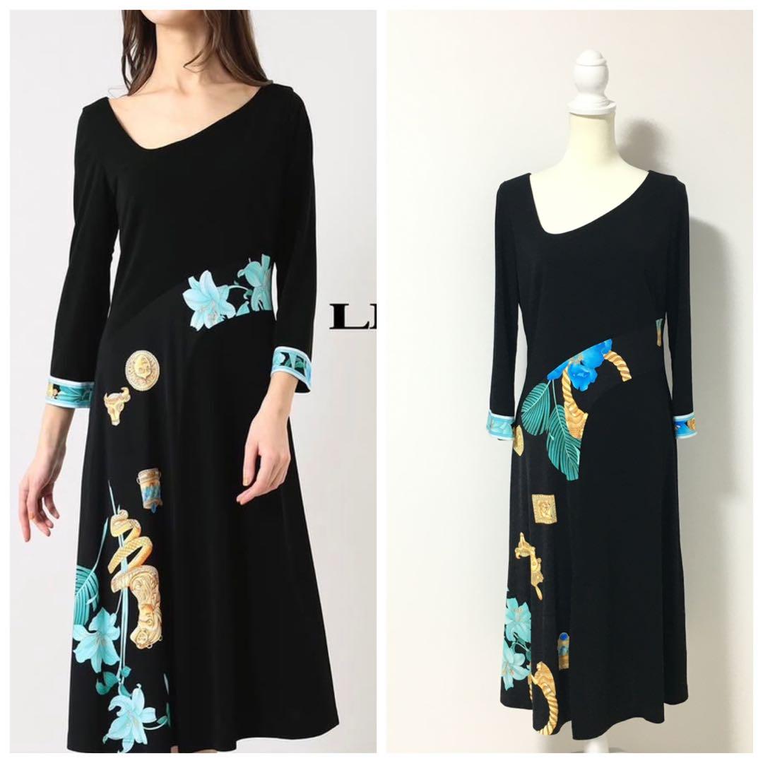 新品同様　LEONARD レオナール　美しい花柄　ストレッチ　ワンピース　42