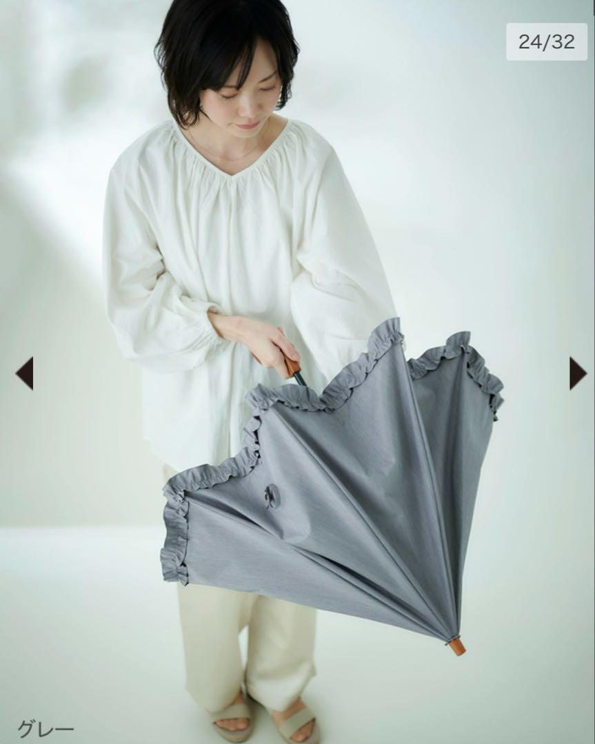 サンバリア100 完全遮光日傘 2段折 フリルフロスト グレー