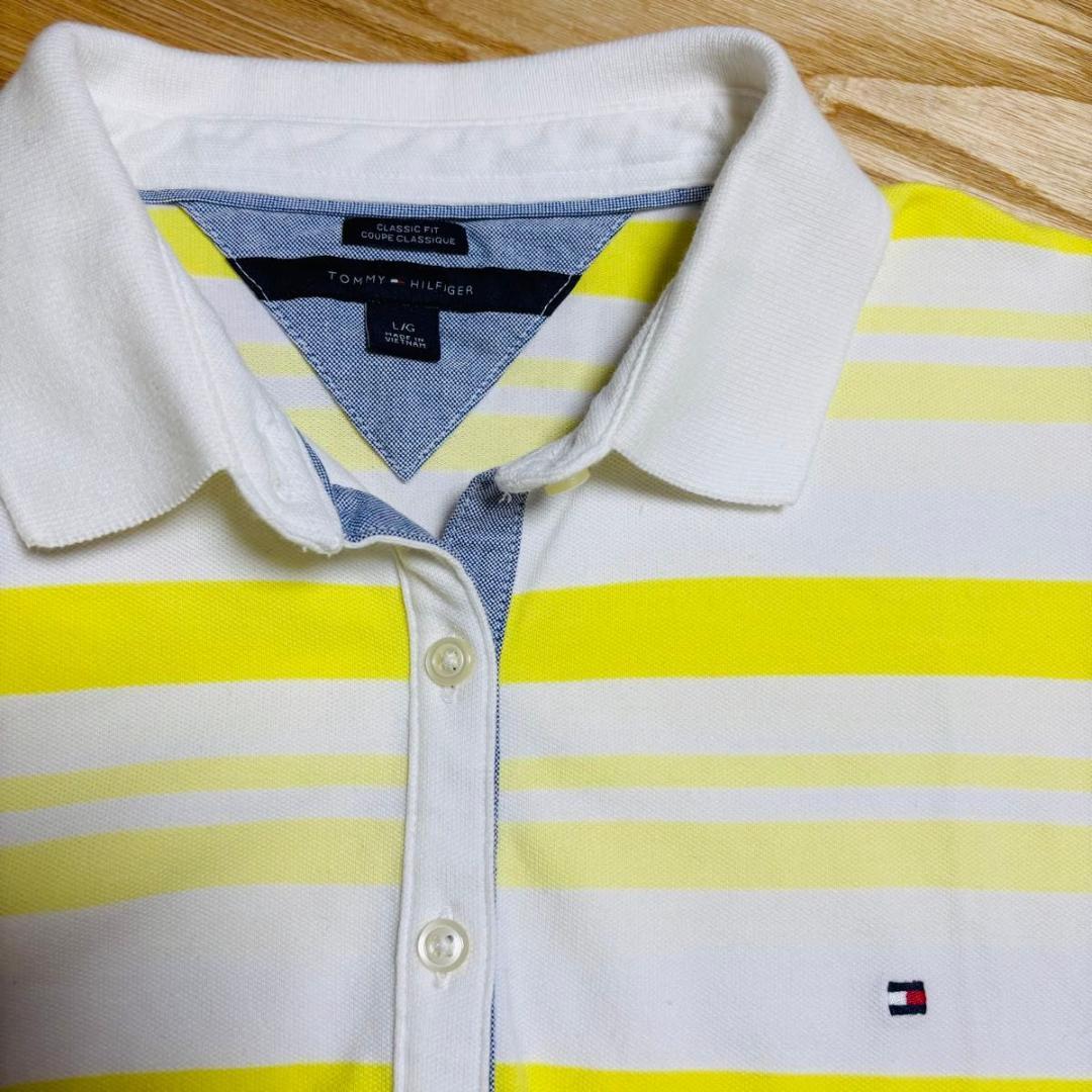 Tommy Hilfiger】ボーダー柄ポロシャツ イエロー×ホワイトL