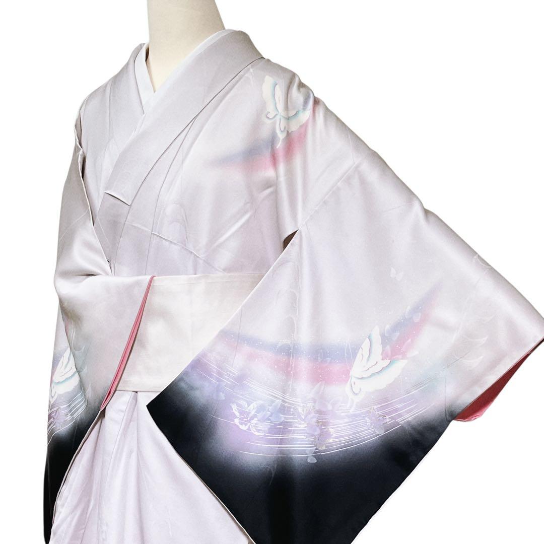T28着物　付け下げ蝶　虹　暈し　正絹　美品　フォーマル