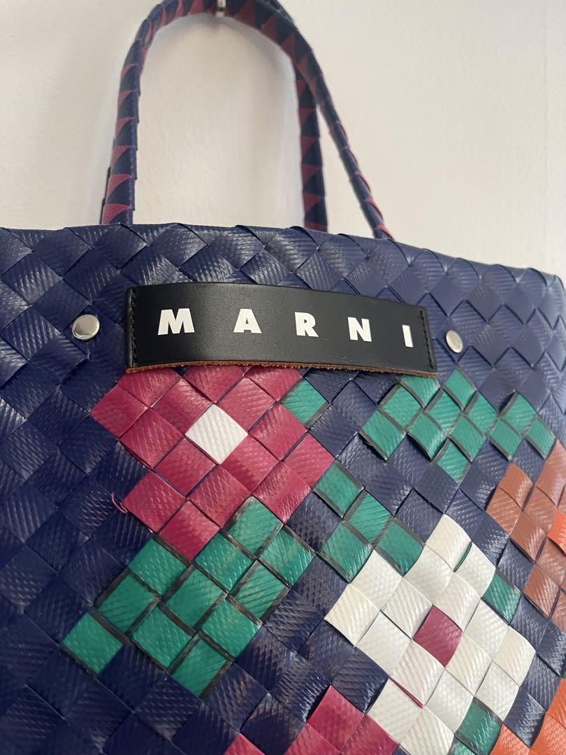 マルニ　マーケット　バスケット　ネイビーカゴバッグ