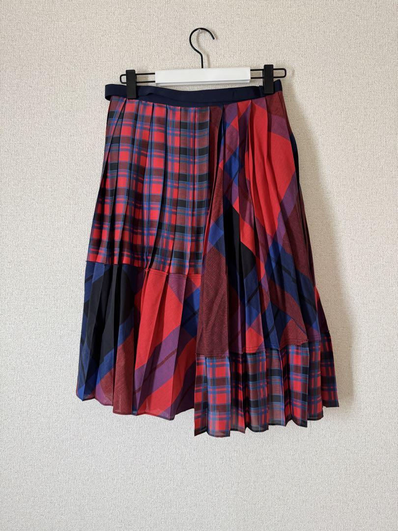 sacai プリーツラップスカート チェック