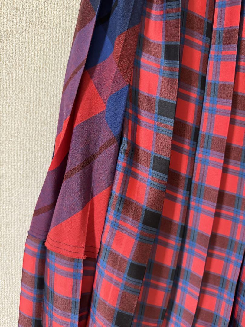 sacai プリーツラップスカート チェック