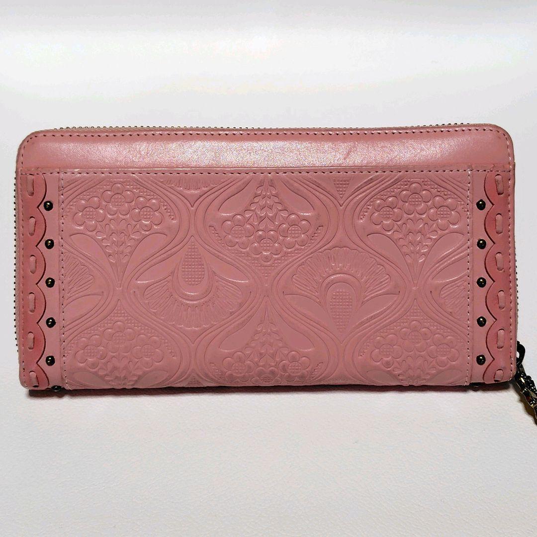 美品✨　アナスイ　長財布　ピンク　ラウンドファスナー　蝶々　型押し　スタッズ