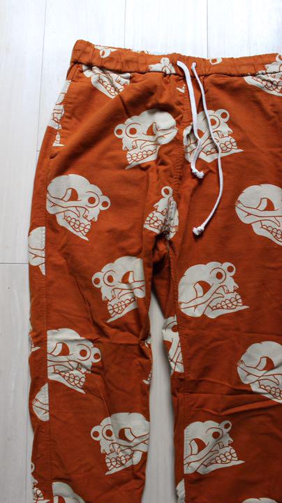 SKULL-PATTERN FLANNEL PANTS -CAMEL-